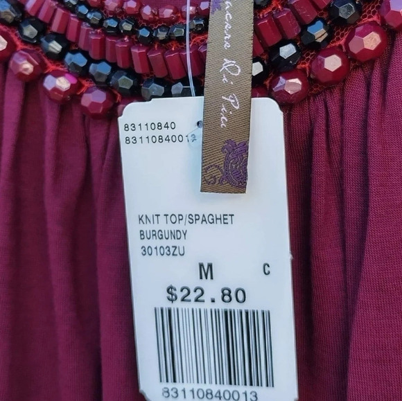 NWT- Burgundy Knit Spaghetti Strap Summer Blouse. Medium - Picture 10 of 12